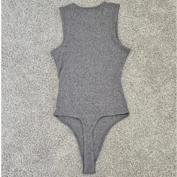 American Eagle Ribbed Tank Bodysuit Women Small Heather Gray Sleeveless New - Picture 6 of 6